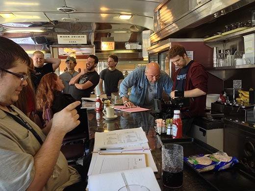 The "Ghosting" film crew at the Lincoln Diner in Gettysburg, Pa.